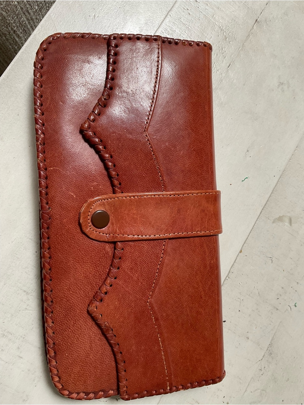 Leather Wristlet Clutch in Rich Cognac Brown